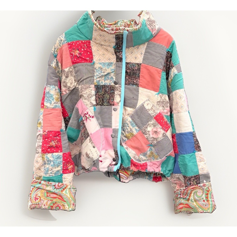 Handmade Vintage Upcycled Quilt Cropped Boxy Jacket Women's Size L-XXL Boho